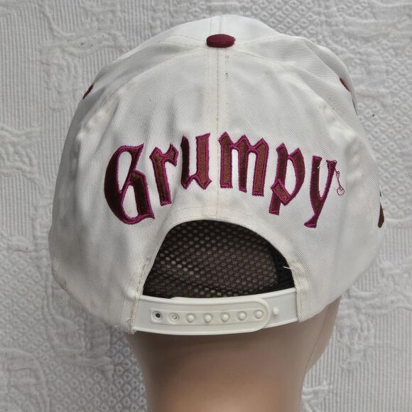 Vintage 90s Disney Snow White Embroidered Grumpy Hat Maroon White Old English - Picture 3 of 8
